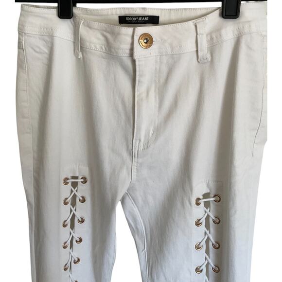 Redfox Jeans Womens Large White Lace Up Pants Skinny Grommet Stretch Shoestring - Picture 10 of 11